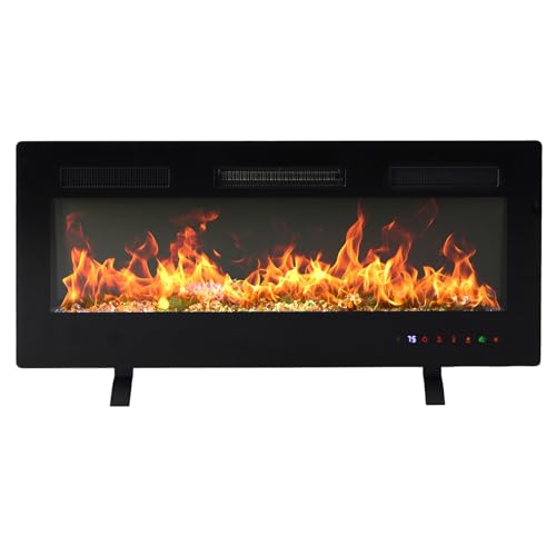 DUMOS 42 Inch Electric Fireplace Wall Mounted/Recessed/Free Standing Space Heater with Remote Control Adjustable Flame Colors Touch Screen Energy Saving, Black DUMOS