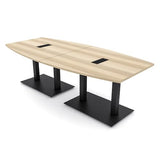 Harmony Series 8 Person Boat Shaped Conference Table with Power & Data | Matte Black Square Metal Base Modular Meeting Room Tables for Offices, Training Rooms, and Homes | Blonde Surfside Ash – 8ft SKUTCHI DESIGNS INC.