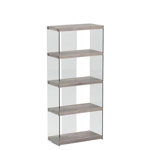 Monarch Specialties 5-Shelf Etagere Bookcase in Dark Taupe with Tempered Glass Frame - WoodArtSupply