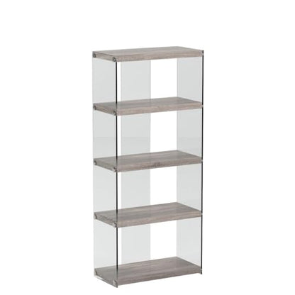 Monarch Specialties 5-Shelf Etagere Bookcase in Dark Taupe with Tempered Glass Frame - WoodArtSupply