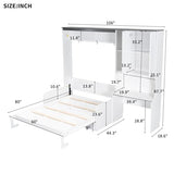Merax Queen Size Wood Murphy Bed with Upholstered Sofa & Desk, Multifunctional Foldable Wall Platform Bed for Guest-Room, Bedroom, Space Saving, White+ Gray Merax