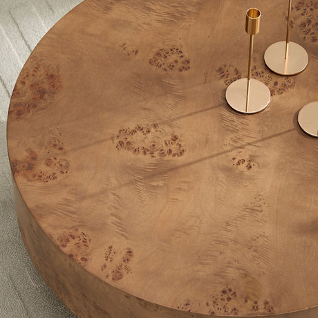 31.49" Burl Wood Veneer Round Coffee Table HouseOfZazla