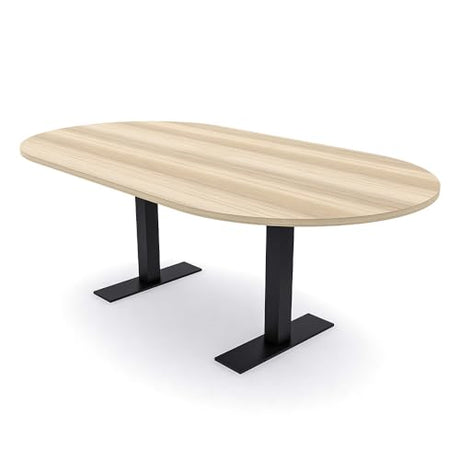 SKUTCHI DESIGNS INC. 6 Person Conference Table with Metal T Bases | Racetrack Shaped | Harmony Series | 6 Ft | Blonde Surfside Ash with Matte Black Base SKUTCHI DESIGNS INC.