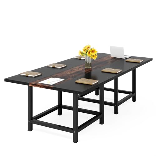 LITTLE TREE 6.5 Ft Conference Table, Modern Black Rectangle 78.74 “ L X 39.2” W X 29.52” H Inches Wood Seminar Table for Office, Conference Room, 2 Separate Piece - WoodArtSupply