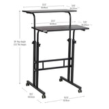 Mind Reader Standing Desk, Adjustable Height Laptop Workstation, Portable Rolling Desk on Wheels, Two-Tier Metal Frame, Black Mind Reader