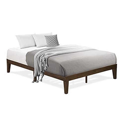 East West Furniture DNP-22-Q Walnut Queen Platform Bed Frame with Solid Wood Legs - WoodArtSupply