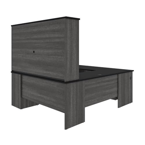 Atlin Designs Transitional Wood U Shaped Computer Desk in Black/Bark Gray Atlin Designs