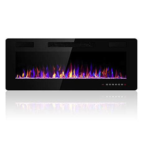 Electactic 36 Inch Electric Fireplace Insert Ultra-Thin - Recessed & Wall-Mounted Fireplace Heater with Thermostat, Adjustable Flame, Remote Control - Linear with Timer, Touch Screen, 750/1500W Electactic