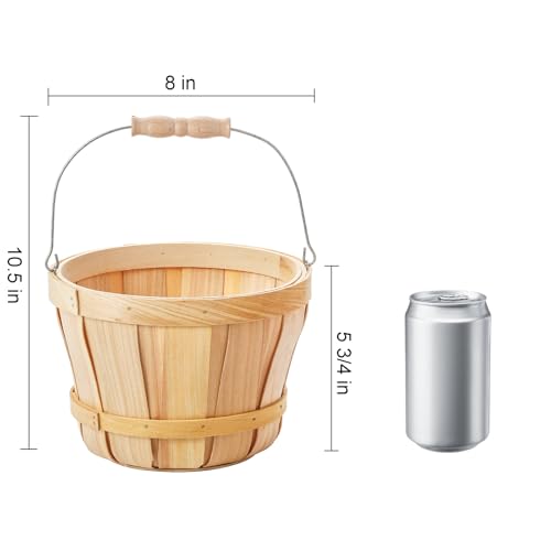 Okllen 2 Pack Round Wooden Baskets with Handle, Empty Wood Fruit Buckets, Fall Harvest Basket for Display Fruits Vegetables, Home Garden and Party Supplies, Natural Color Okllen