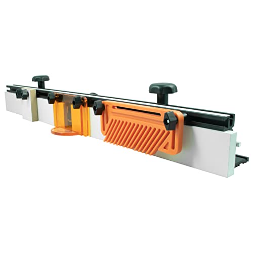 Peachtree Woodworking 32 inch Deluxe Router Table Fence with Featherboard •1/4 inch Aluminum Shims •Aluminum Extruded L Fence with Shim Offset Peachtree Woodworking