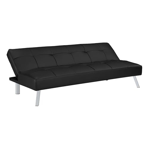 OSP Home Furnishings Kenneth Modern Button Tufted Convertible Click-Clack Futon Sofa Bed, Black Faux Leather with Chrome Legs OSP Home Furnishings