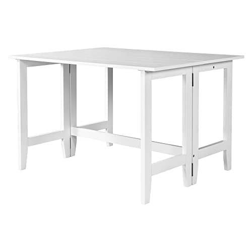 GDFStudio Marford 47" Extendable Dining Table, Modern Rectangular Kitchen Dinner Table for 4 with Drop Leaf, Wooden Dining Furniture for Kitchen Office Conference Room, Console Dining Table, White GDFStudio