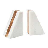 Main + Mesa Marble Geometric Bookends with Wood Inlay, White Main + Mesa