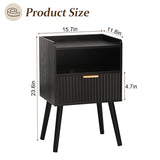 AWASEN Black Fluted Nightstand, Modern Bedside Table with Storage Drawers, Small Night Stand Bed Side Table with Solid Wood for Living Room, Bedroom, Office and Small Space (Black) AWASEN