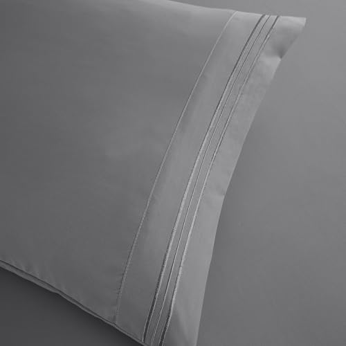 Clara Clark Bed Sheets, Premier 1800 Series Bed Sheet Set, Deep Pocket, Wrinkle, Fade, Stain Resistant, Luxury Soft Bedding Sheets & Pillowcases, Queen, Frost Grey Clara Clark