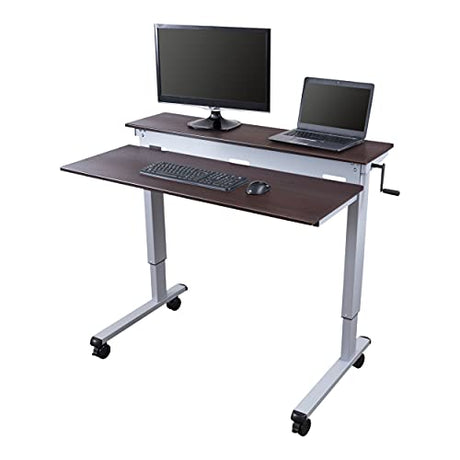 S STAND UP DESK STORE Crank Adjustable Tier Standing Desk with Heavy Duty Steel Frame (Silver Frame/Dark Walnut Top, 48in Wide) S Stand Up Desk Store