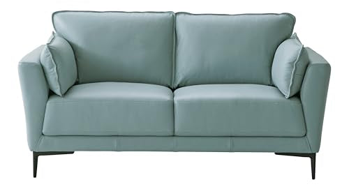 Acme Mesut Leather Upholstered Loveseat in Light Blue and Black Acme