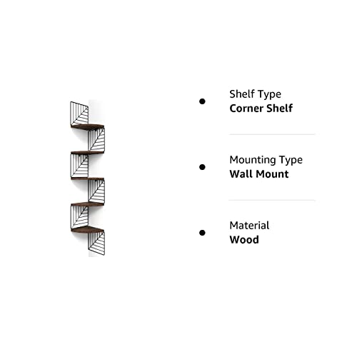 Love-KANKEI Corner Shelf Wall Mount of 5 Tier, Rustic Wood Floating Shelves Wall Shelves for Bedroom Living Room Bathroom Kitchen Office and More Dark Walnut Love-KANKEI