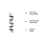 Love-KANKEI Corner Shelf Wall Mount of 5 Tier, Rustic Wood Floating Shelves Wall Shelves for Bedroom Living Room Bathroom Kitchen Office and More Dark Walnut Love-KANKEI