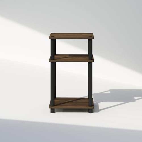 Furinno Just 3-Tier Turn-N-Tube Open Storage Nightstand, 1-Pack, Plastic Poles, Columbia Walnut/Black Furinno