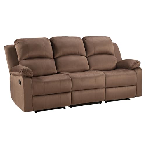 EBELLO 3 Seat Recliner Sofa for Living Room, Soft Microfiber Reclining Couch with Overstuffed Arms and Backrest for Home and Office, Brown