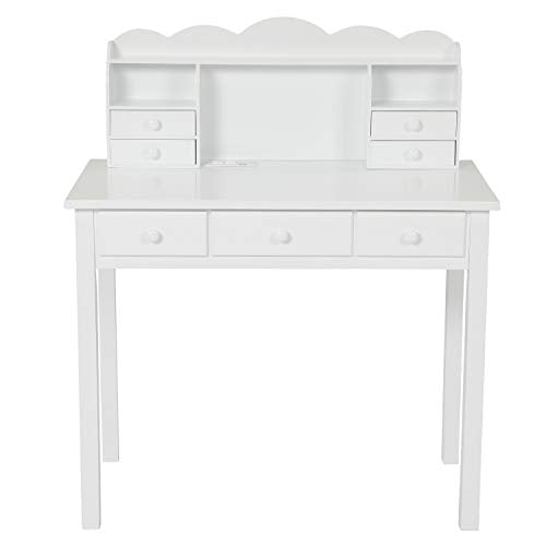 ADORNEVE Writing Desk with USB Port, Home Office Desk with Drawers and Hutch, 36.2" Study Table Computer Desk for Student/Adults, Computer Work Station with Storage Shelf, 7 Drawers, White ADORNEVE