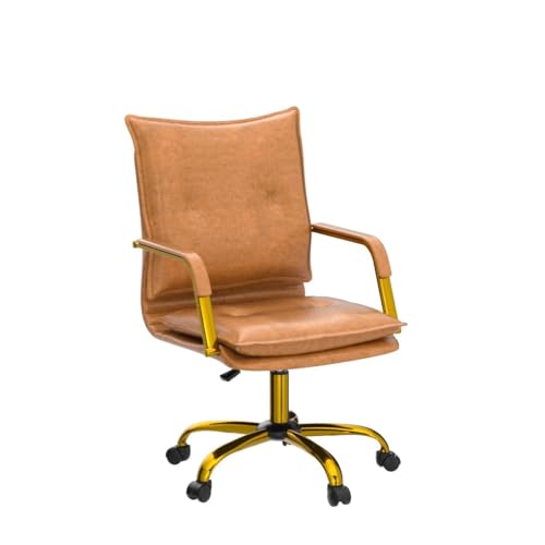 HULALA HOME Faux Leather Home Office Desk Chair, Adjustable Swivel Computer Chair with Golden Legs and Arms, Comfy Upholstered Task Chair,Camel HULALA HOME