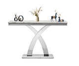 Henf Faux Marble Luxury Console Table with X-Shape Steel Base, 47in Marble Top Narrow Table Console Sofa Table Behind Couch for Living Room, White Mable Entryway Table Foyer Table for Entrance Henf