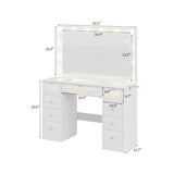 IFSEB Makeup Vanity Desk with LED Lights and Large 36.9’’ Mirror, 9 Drawers Vanity with Glass Top & 3 Color Hollywood Bulbs, Make Up Vanity with Charging Station & Crystal Knobs for Woman, White IFSEB