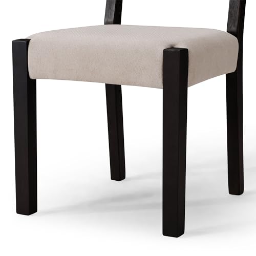 Maven Lane Willow Rustic Wooden Armless Kitchen Dining Chair in Weathered Black Finish with Padded Dove Weave Fabric Upholstered Seat, Set of 4 Maven Lane