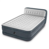 Intex 64447ED Dura-Beam Deluxe Ultra Plush Air Mattress with Headboard: Fiber-Tech – Queen Size – Built-in Electric Pump – 18in Bed Height – 600lb Weight Capacity Intex