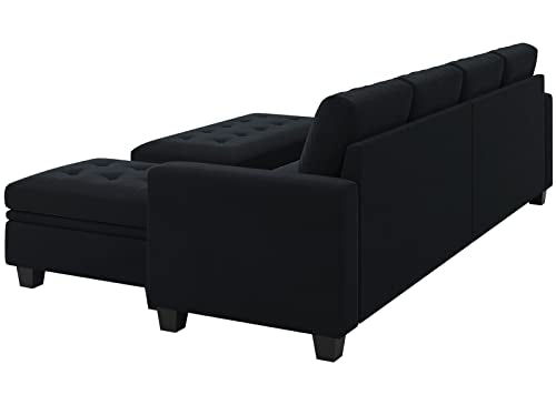 Belffin Velvet Convertible 4-Seat Sectional Sofa with Reversible Chaise L Shaped Sofa Couch Furniture Sets Sectional Couch with Storage Ottoman Black Belffin