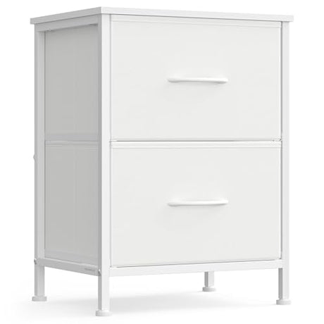 SONGMICS Dresser for Bedroom, Chest of Drawers, Nightstand, Steel, MDF, 2 Non-Woven Fabric Drawers, Storage Organizer Unit, Closet, Entryway, Cloud White and Snow White ULGS312W01S SONGMICS