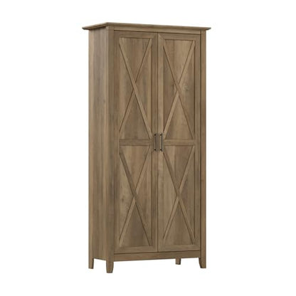 Bush Furniture Key West Tall Storage Cabinet with Doors and Shelves in Reclaimed Pine, 2 Door Organizer for Home Office, Living Room, Entryway