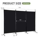 ‌FDW 3-Panel Room Divider Privacy Screen, 6FT Portable Folding Partition with Metal Frame (102" W x 70" H) for Office/Home Use, Dark Black FDW