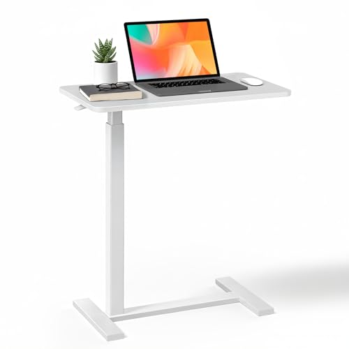 Mobile Standing Desk, Adjustable Height Desk with Hidden Casters, Portable Laptop Computer Table with Rolling Wheels, for Sit Stand Workstation, Compact and Sturdy for Home, Office, Dorm, White SageNest