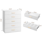Aenlv White Dresser for Bedroom with 5 Drawers, Chest of Drawers with LED Lights, Wood Bedroom Dresser, Large Capacity Storage Cabinet for Nursery, Kids Room, Entryway Aenlv