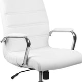 Flash Furniture Whitney Mid-Back Swivel LeatherSoft Desk Chair with Padded Seat and Armrests, Adjustable Height Padded Office Chair, White/Chrome Flash Furniture