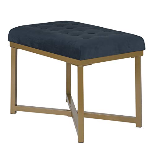 Homepop Home Decor | Upholstered Tufted Velvet Ottoman Bench | Ottoman Bench for Living Room & Bedroom, Blue, 24 x 16 x 17-1/2 inches high HomePop