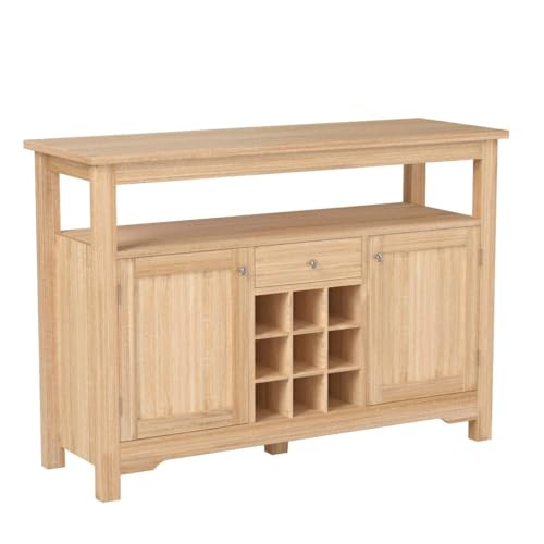 Giantex Buffet Server Sideboard, Console Table, Wood Dining Table, Cupboard Table with 2 Cabinets, 1 Drawer and 9 Wine Cabinets, Storage Organizer Kitchen and Dining Room (Natural) - WoodArtSupply