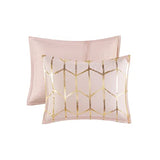 Intelligent Design Raina King/Cal King Comforter Set, Soft Microfiber, Modern Geometric Metallic Bed Set, 5 Pieces College Bedding with 2 Shams, 2 Toss Pillows Blush/Gold Intelligent Design