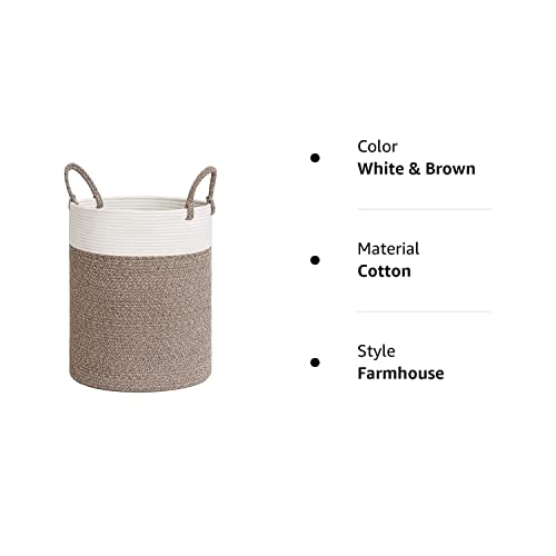 INDRESSME Tall Wicker Laundry Basket, Large Woven Clothes Hamper for Bedroom, Bathroom, Living room, Tall Nursery Hamper for Blankets, Toys, 16 x 20 inches White & Brown INDRESSME