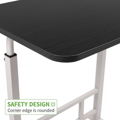 Japard Small Desk on Wheels, Mobile TV Tray Table Rolling Desk for Bed Sofa, Adjustable Height 23.6" Wide C-Shape Loadable 66lbs (White, 66 lbs Loadable) Japard