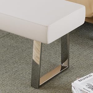 ZckyCine Modern Mid-Century Style 4-Piece Dining Table Set Rectangular Wooden Table 2 Soft Cushioned Leather Chairs 1 Bench, Suitable for 4-Person Dining ZckyCine