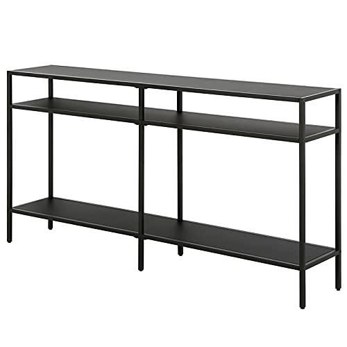 Henn&Hart 55" Wide Rectangular Console Table with Metal Shelves in Blackened Bronze, Entryway Table, Accent Table for Living Room, Hallway Henn&Hart