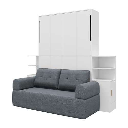 Quarte Queen Size Wall Murphy Bed with Sofa and Storage, Space-Saving Folding Bed for Home Office & Guest Room, Easy Assembly (A-Gray) Quarte