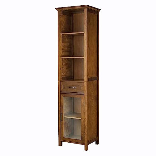 Teamson Home Avery Wooden Bathroom Linen Tower Cabinet with 1 Drawer 3 Adjustable Interior Shelves and 6 Storage Spaces, Oiled Oak Teamson Home