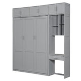 Harper & Bright Designs Queen Size Murphy Bed with Desk, Storage Cabinet & Shelves, Foldable Wooden Wall Bed, Space-Saving, Grey Harper & Bright Designs