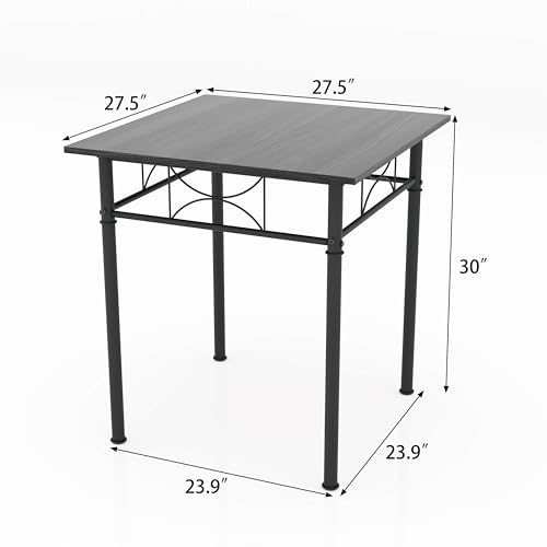 JOIN IRON 3-Piece Kitchen Dining Room Table Set for Small Spaces，Iron Wood Square Table with 2 Chairs for Kitchen Dining Room Furniture (Ash) JOIN IRON