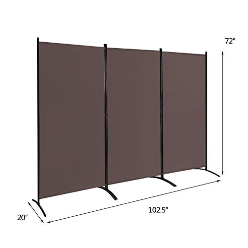 Giantex 3 Panel Room Divider, 6 FT Folding Privacy Screen, Wall Partition for Room Separation, Folding Divider for Home Office, Living Room, Brown Giantex